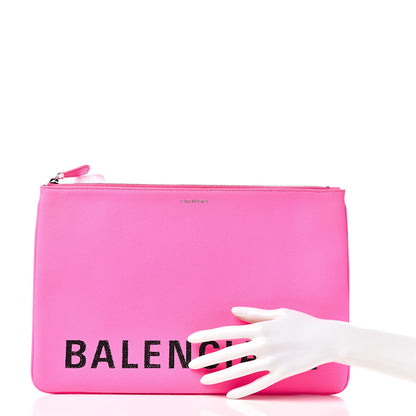 Balenciaga Calfskin Logo Large Zip Pouch Acid Pink 2 of 7