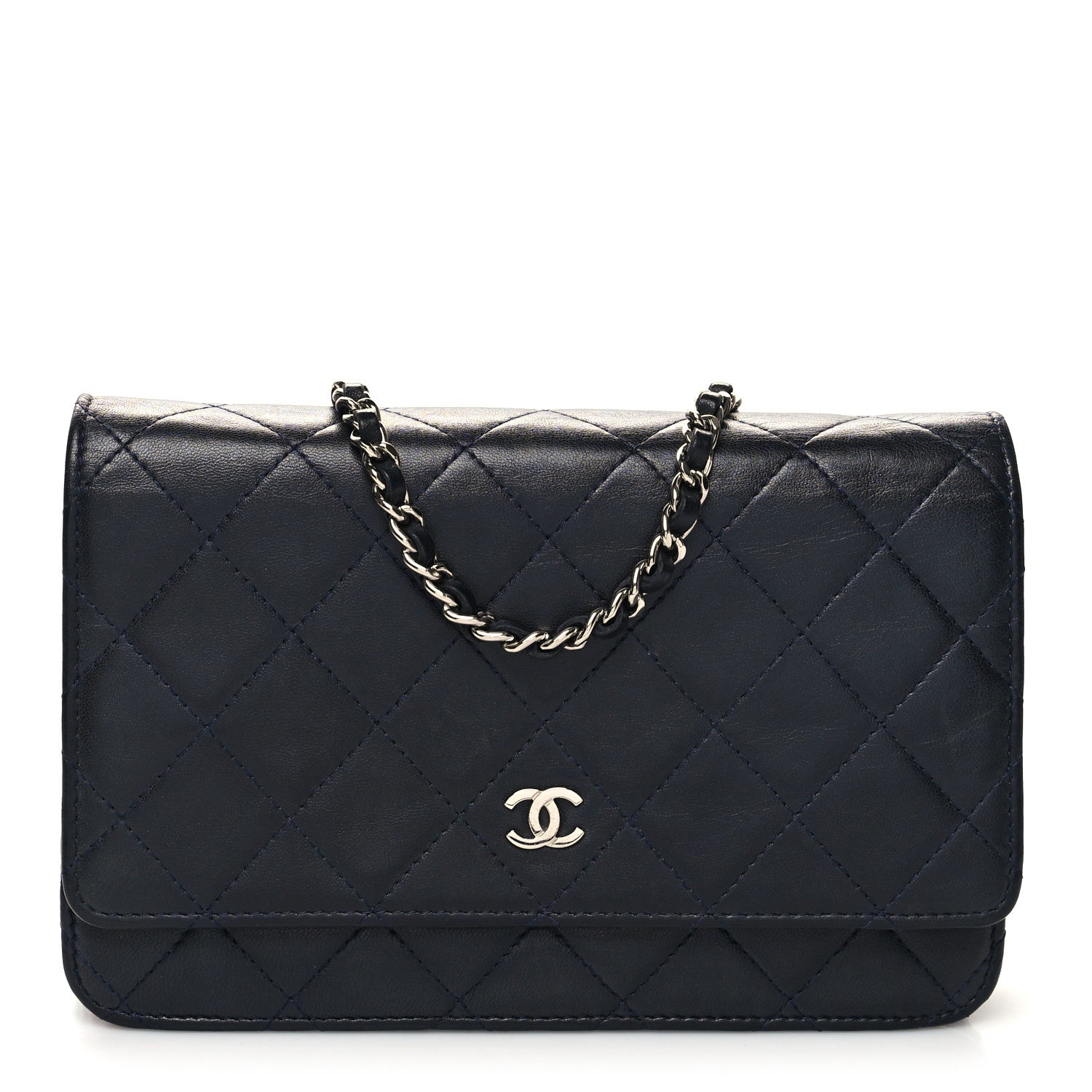 Chanel Lambskin Quilted Wallet On Chain WOC Navy Blue 1 of 11