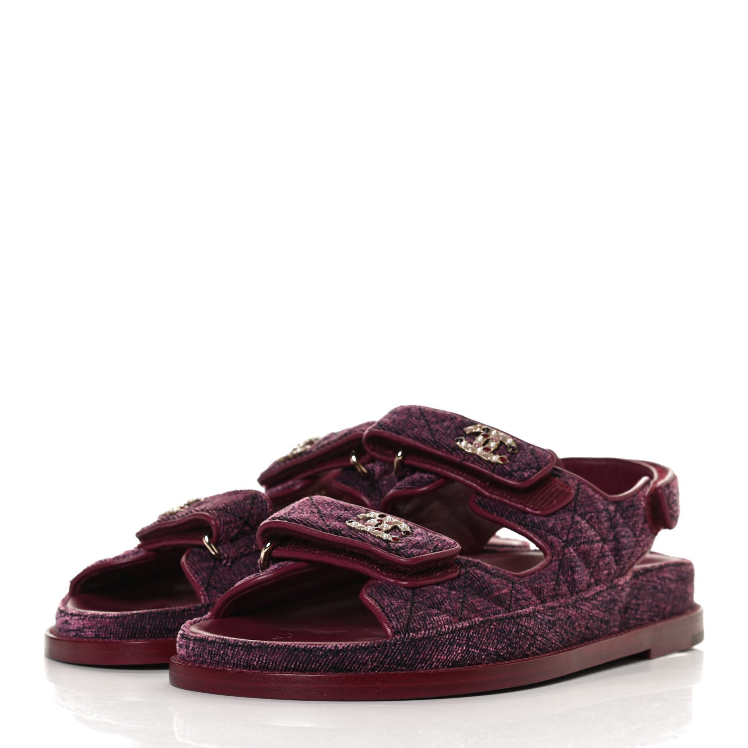 Chanel Velvet Velcro Dad Sandals 37.5 Pink 3 of 12
