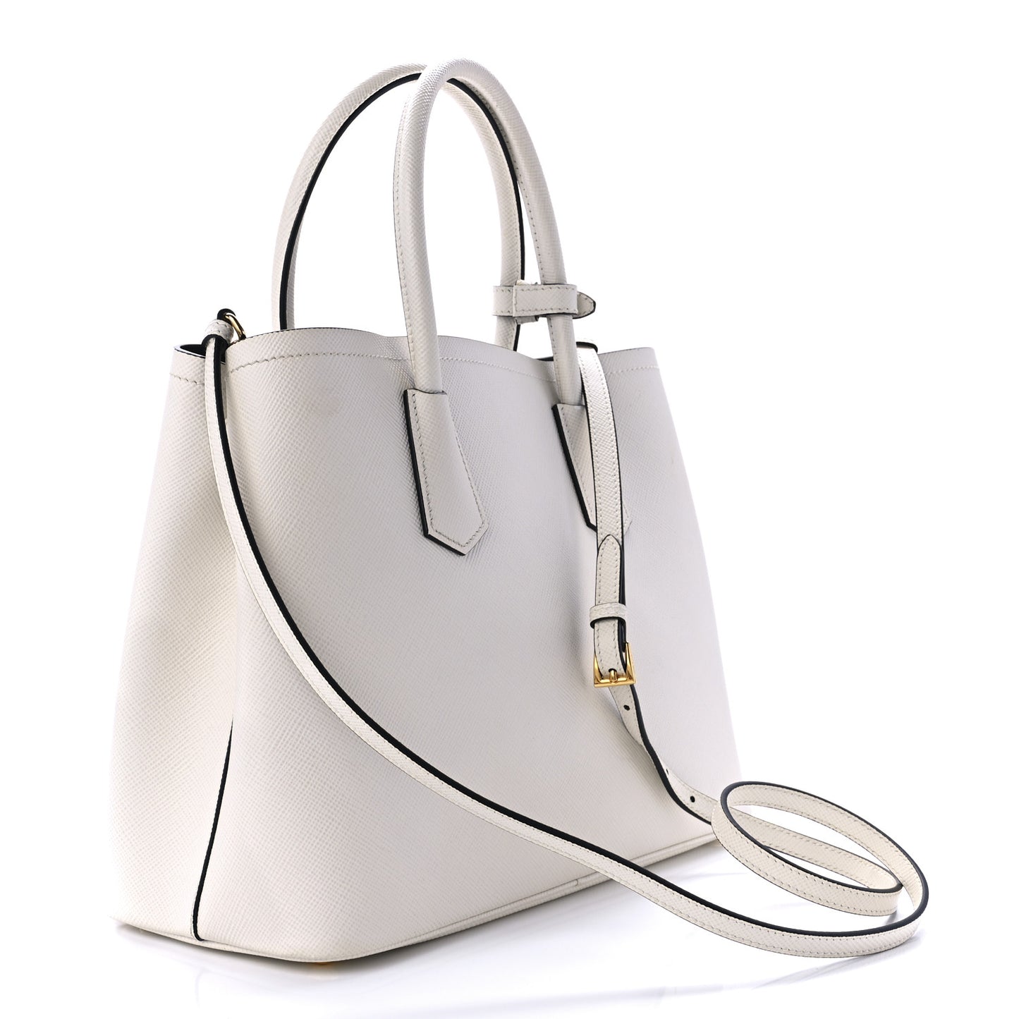 Saffiano Cuir Medium Double Bag Talco Black