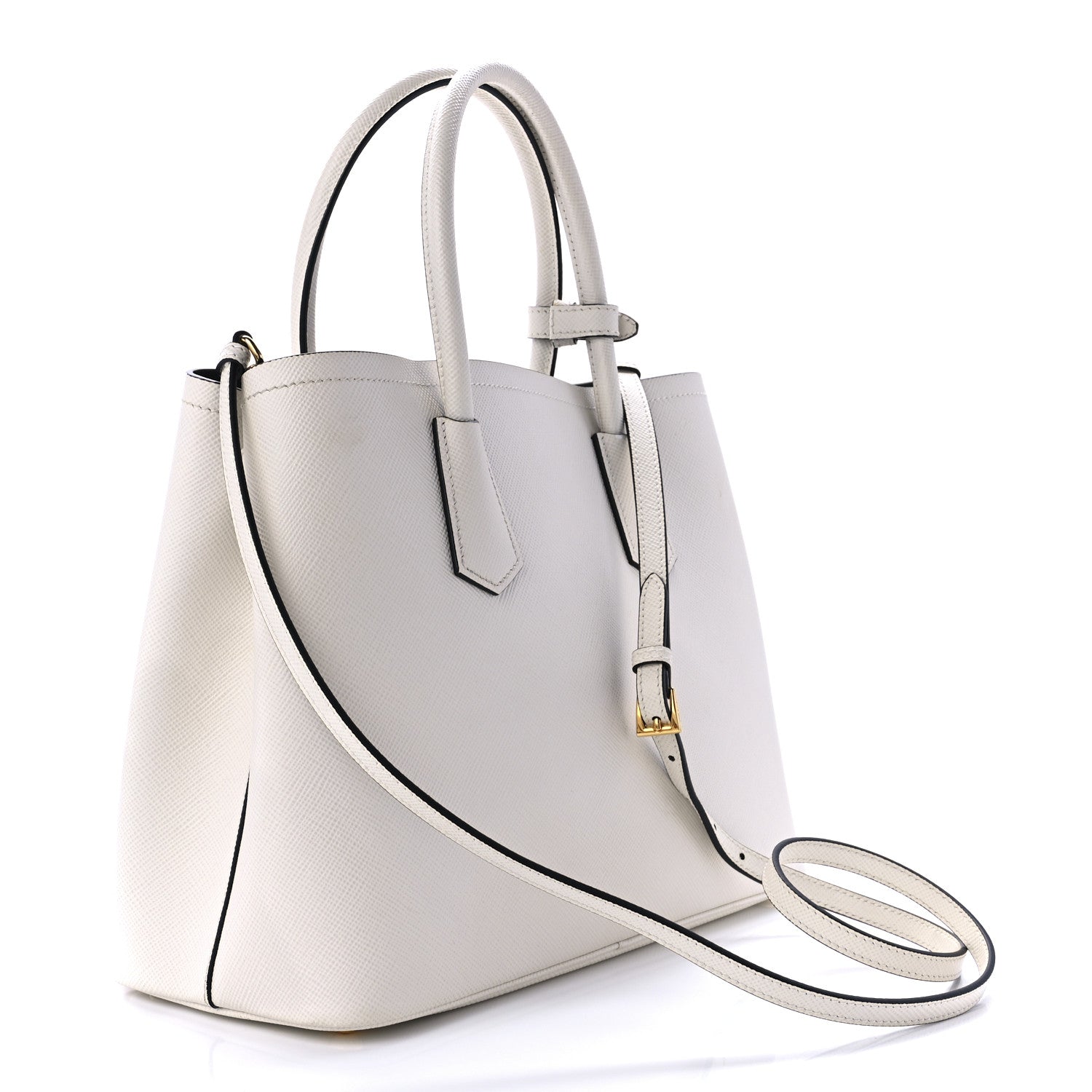 Prada Saffiano Cuir Medium Double Bag Talco Black 3 of 10