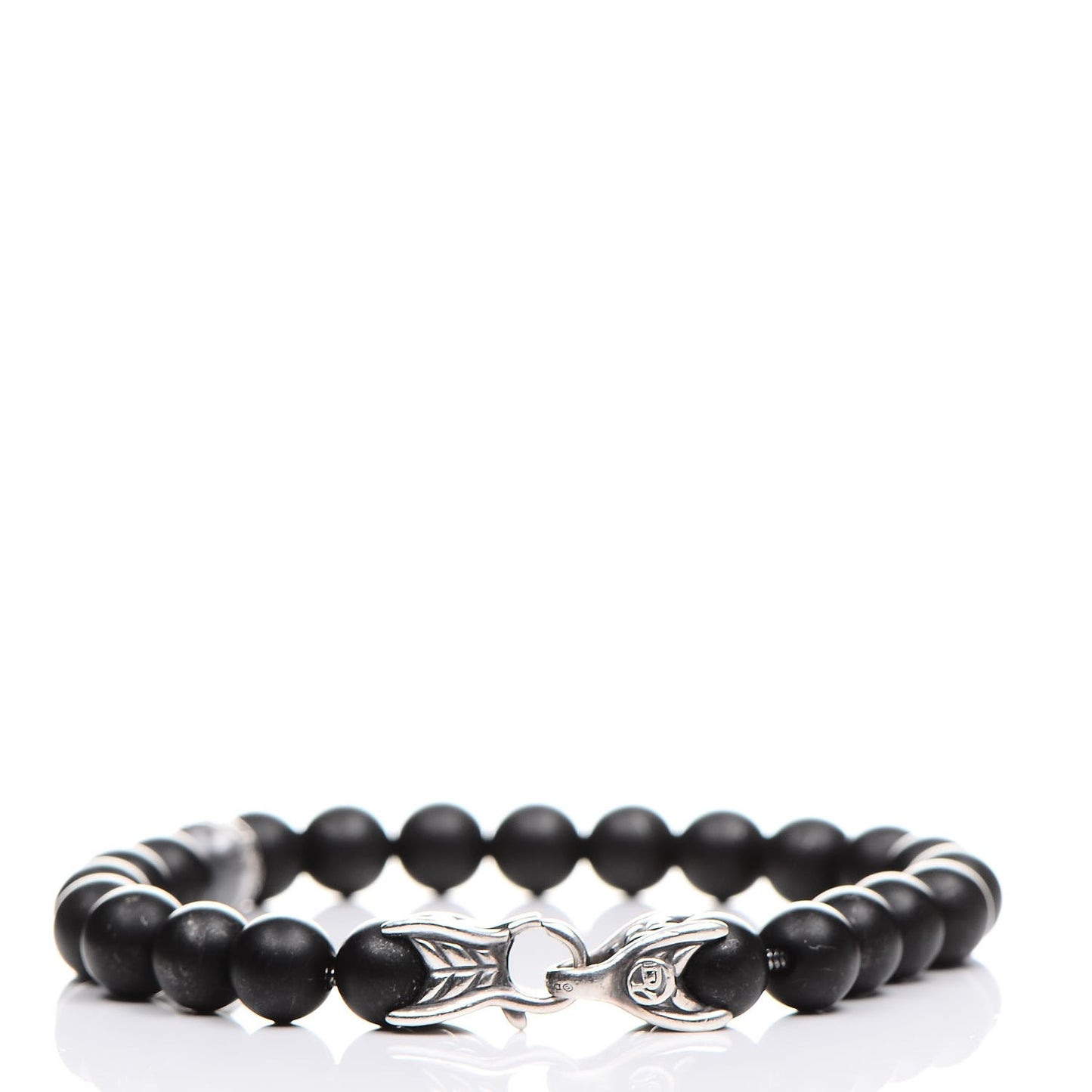 Sterling Silver Diamond Black Onyx 8mm Spiritual Beads Bracelet