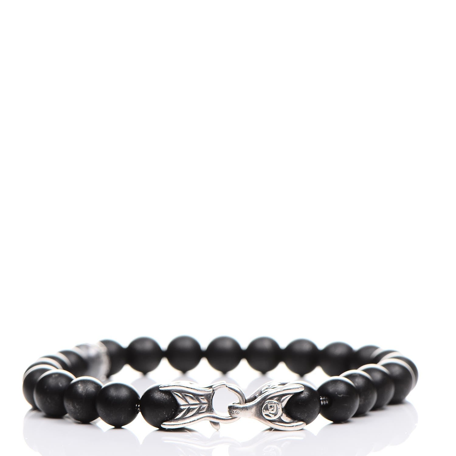 David Yurman Sterling Silver Diamond Black Onyx 8mm Spiritual Beads Bracelet 3 of 5