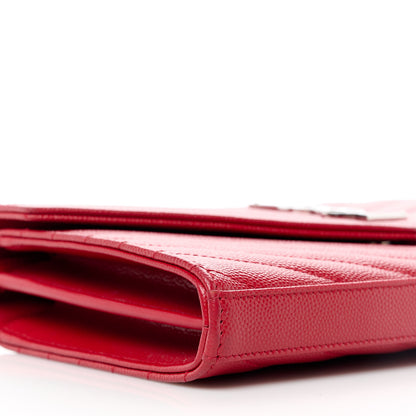 Saint Laurent Grain De Poudre Matelasse Chevron Monogram Chain Wallet Red 8 of 11