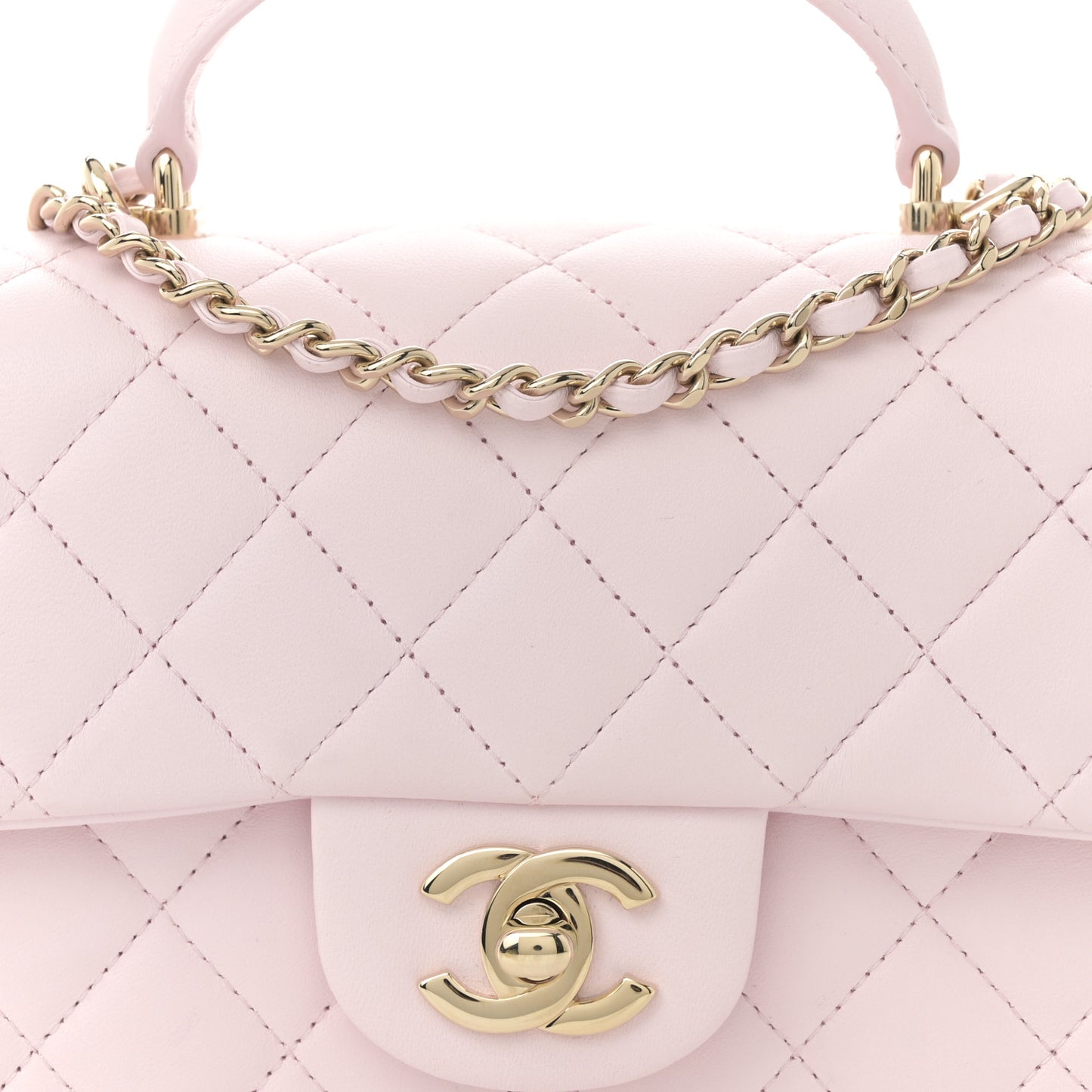 Lambskin Quilted Mini Top Handle Rectangular Flap Light Pink