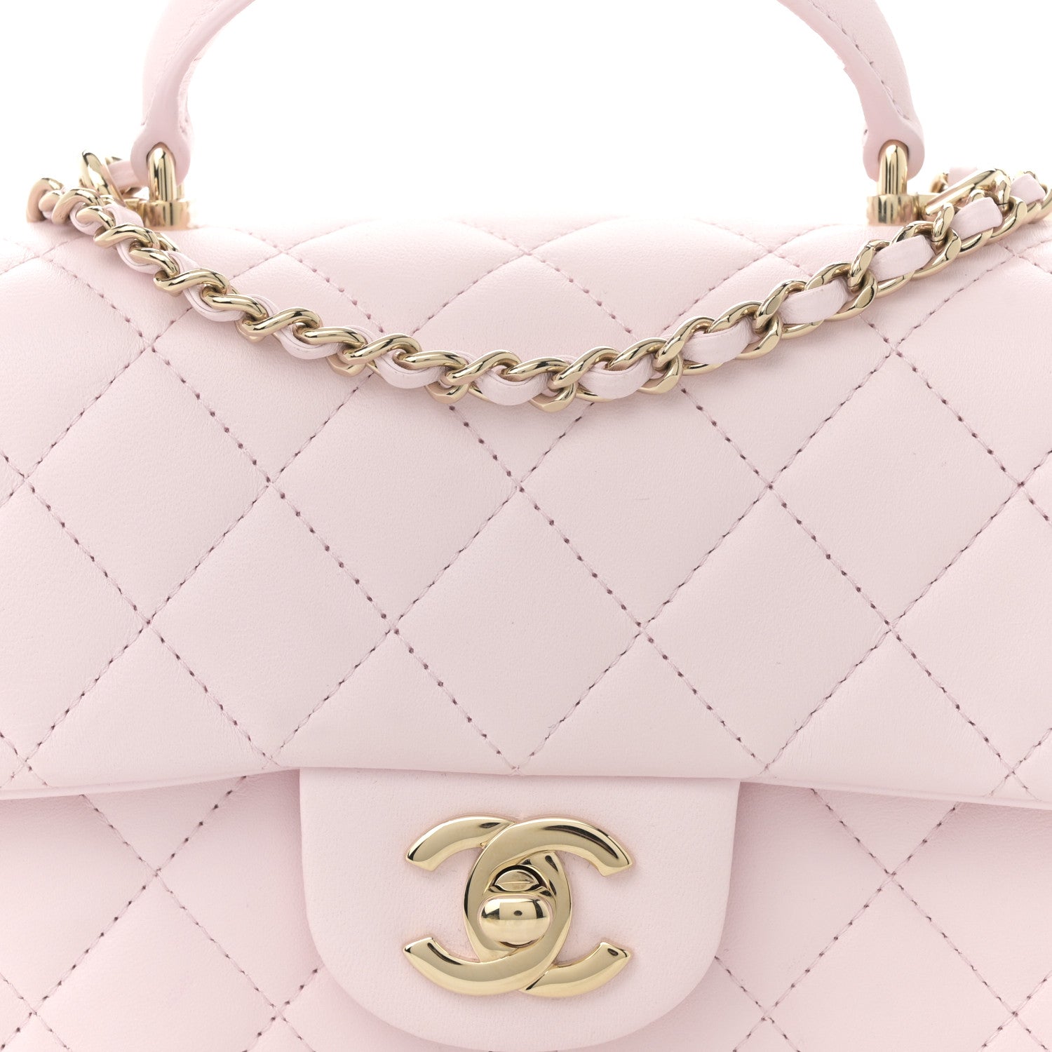 Chanel Lambskin Quilted Mini Top Handle Rectangular Flap Light Pink 9 of 14