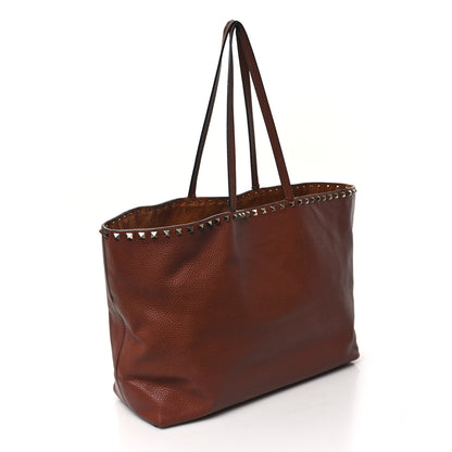 Valentino Garavani Grained Calfskin Rockstud Shoulder Tote Bright Cognac 3 of 12
