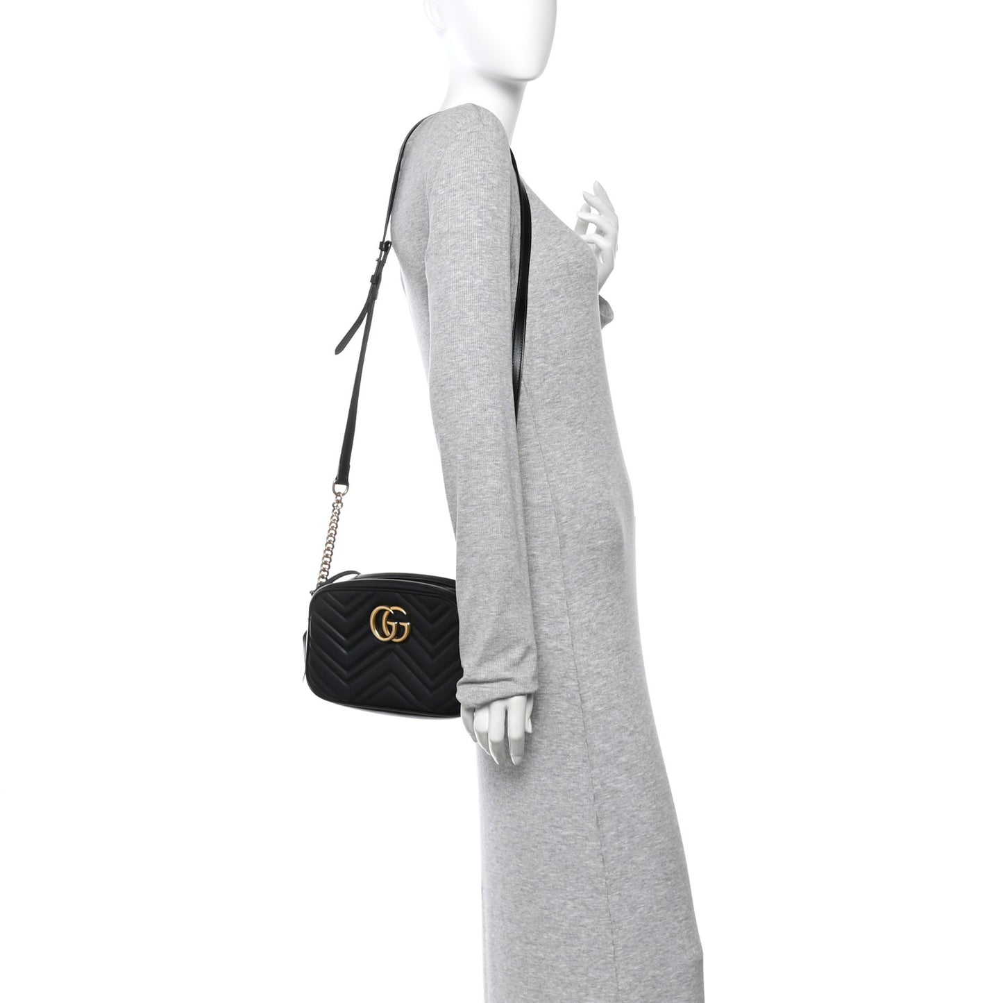 Calfskin Matelasse Small GG Marmont Chain Shoulder Bag Black Black