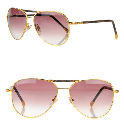 Louis Vuitton Damier Ebene Conspiration Pilote Sunglasses Z0202U Gold 1 of 4