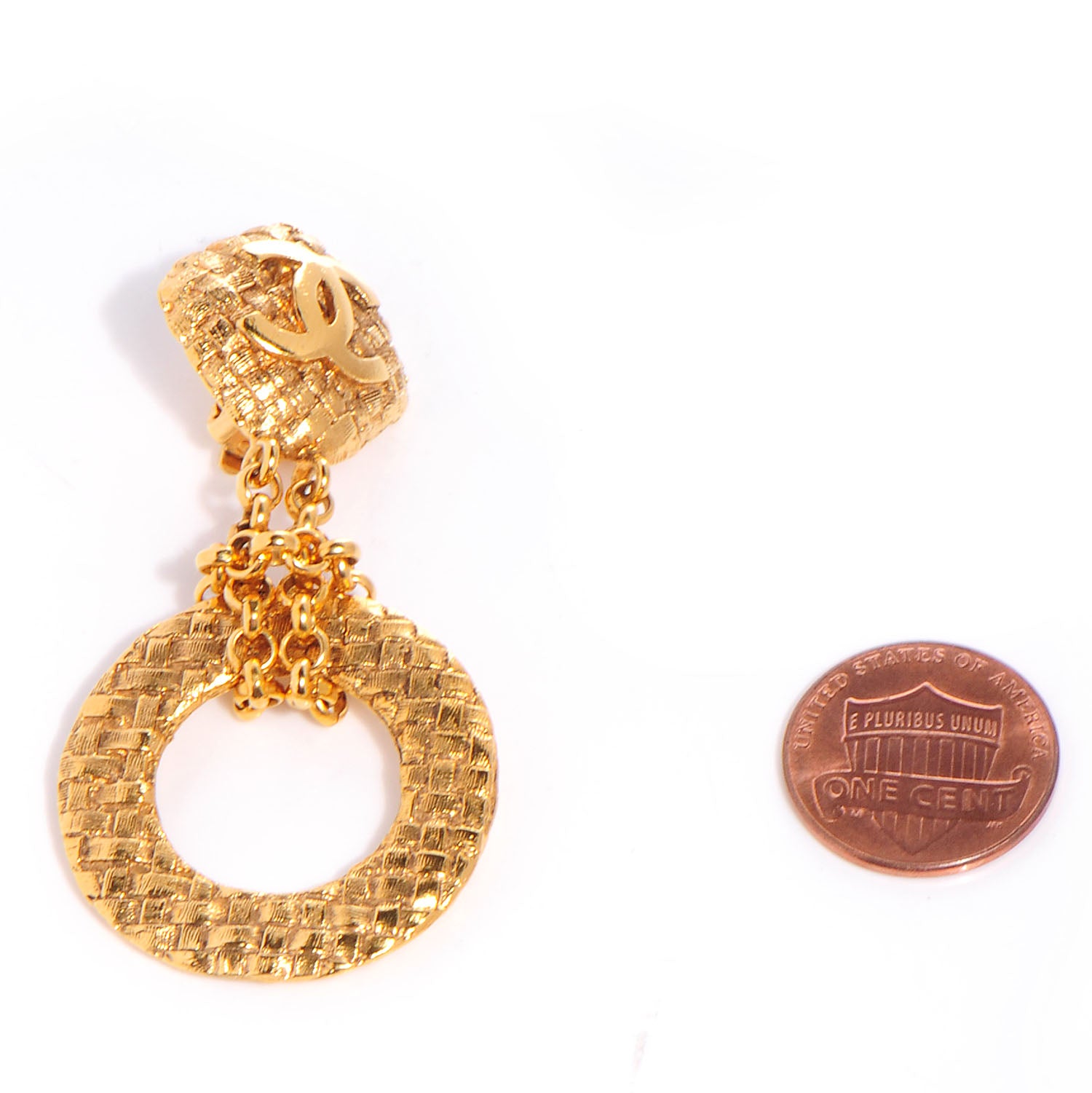 Chanel CC Quilted Clip On Drop Earrings Gold 2 of 5