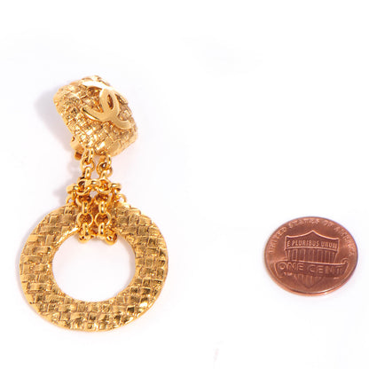 Chanel CC Quilted Clip On Drop Earrings Gold 2 of 5