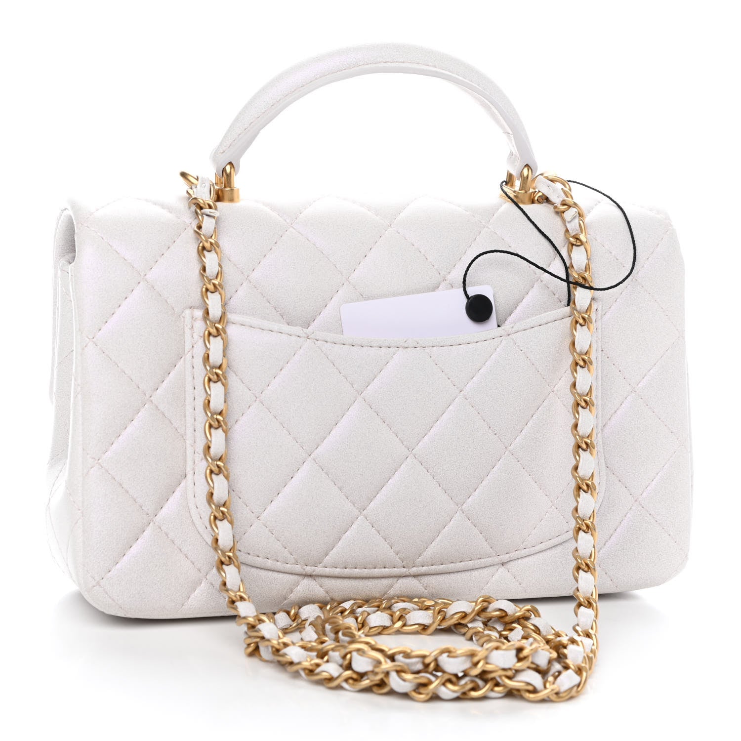 Chanel Iridescent Lambskin Quilted Mini Top Handle Rectangular Flap White 3 of 9