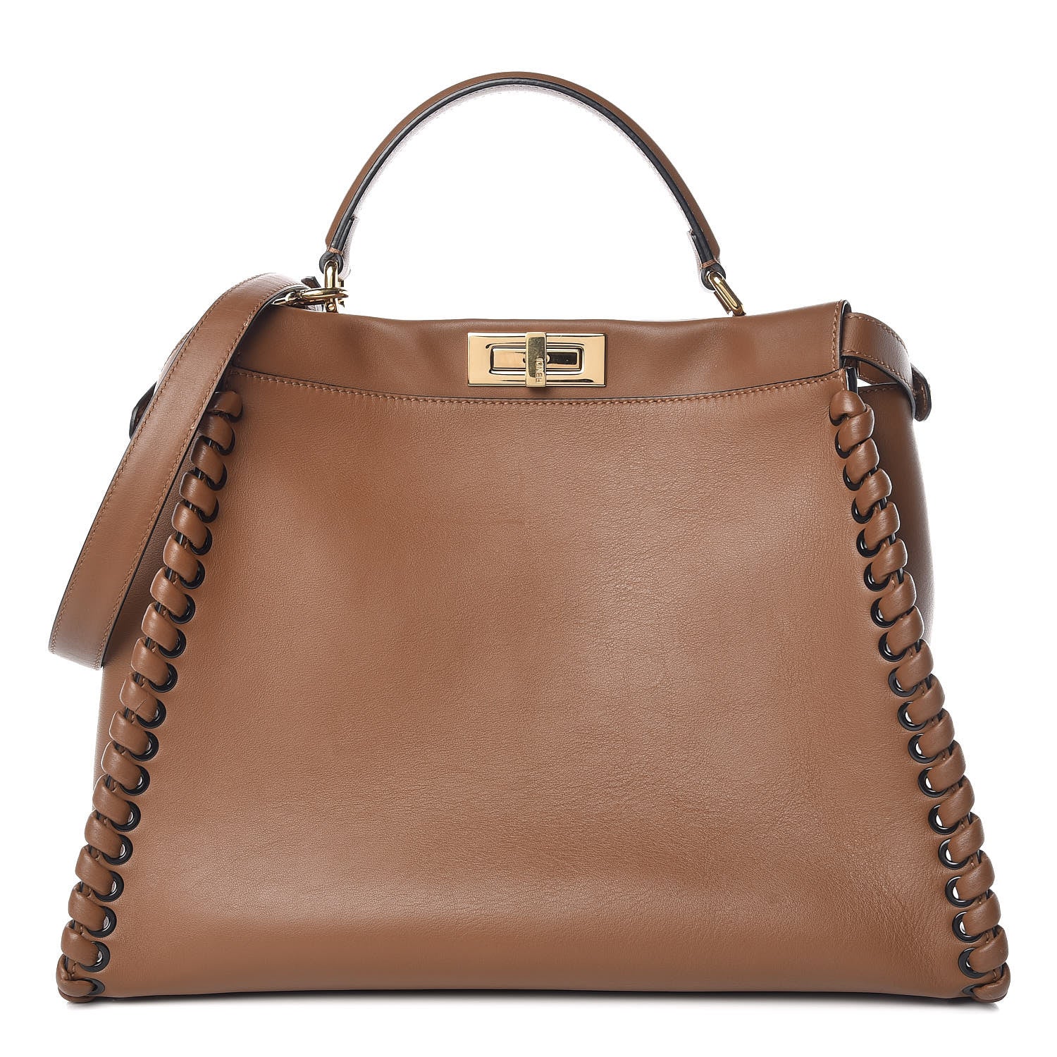 Fendi Calfskin Lace Up Large Peekaboo Iconic Satchel Cognac 1 of 11