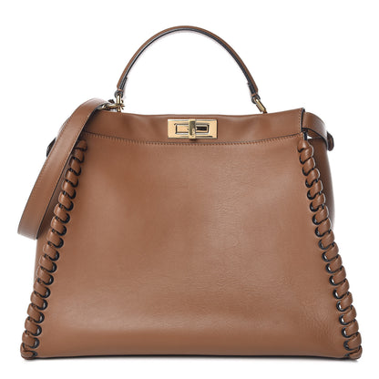 Fendi Calfskin Lace Up Large Peekaboo Iconic Satchel Cognac 1 of 11