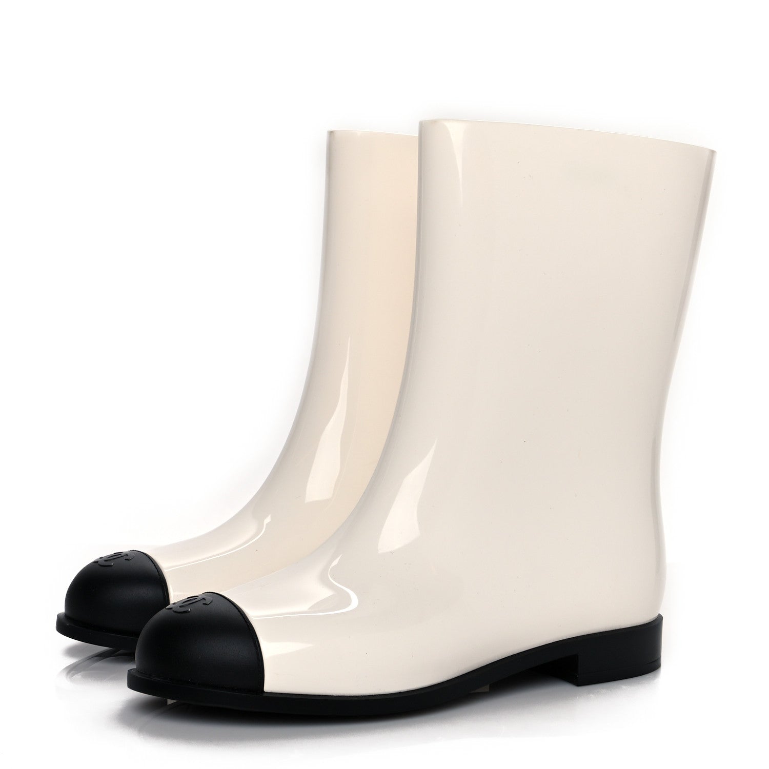 Chanel Rubber Rain Boots 37 Ivory Black 3 of 8