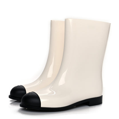 Chanel Rubber Rain Boots 37 Ivory Black 3 of 8