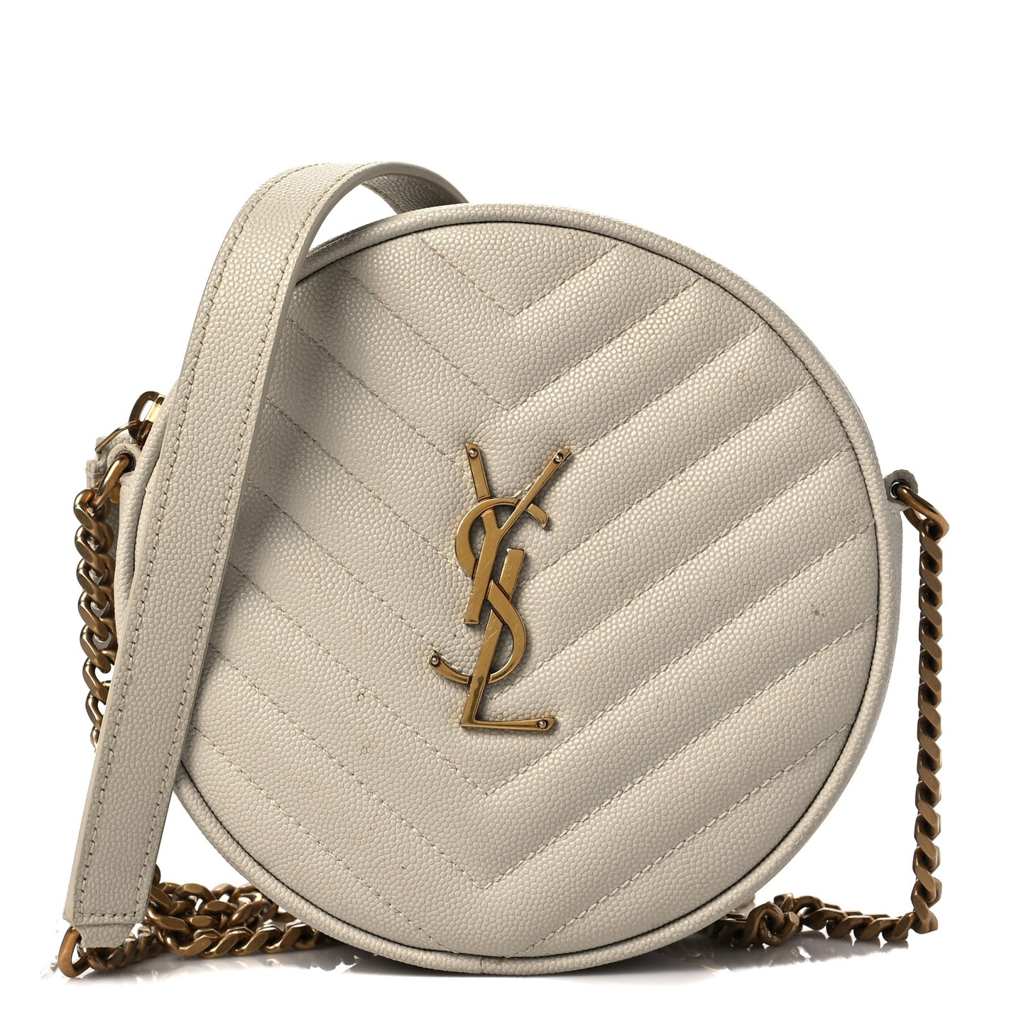 Grain De Poudre Matelasse Chevron Quilted Round Vinyle Camera Bag Blanc Vintage