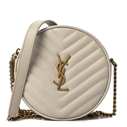Saint Laurent Grain De Poudre Matelasse Chevron Quilted Round Vinyle Camera Bag Blanc Vintage 1 of 8
