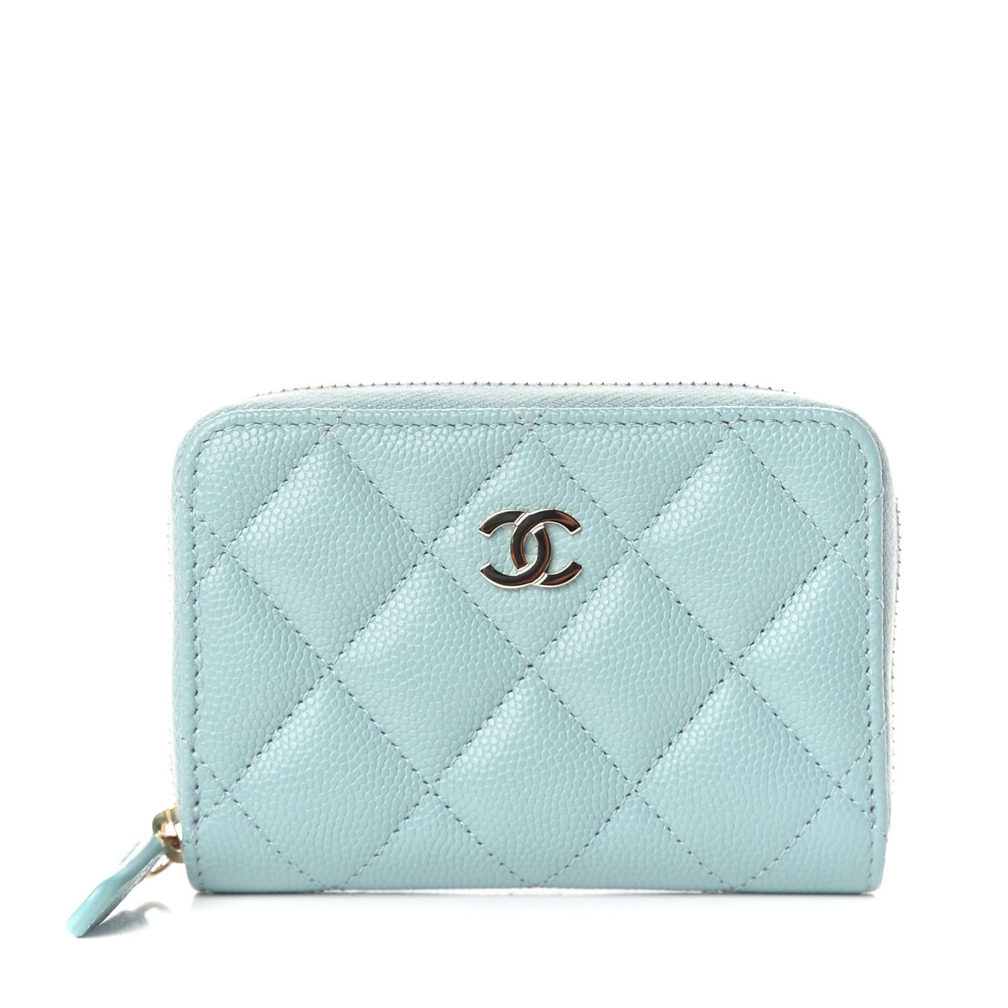 Caviar Quilted Zip Coin Purse Light Blue