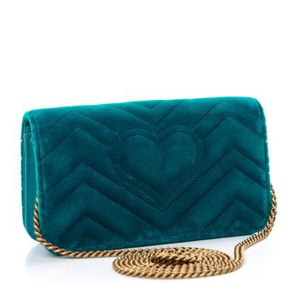 Gucci Velvet Matelasse GG Marmont Mini Bag Pavone Cyan 3 of 9