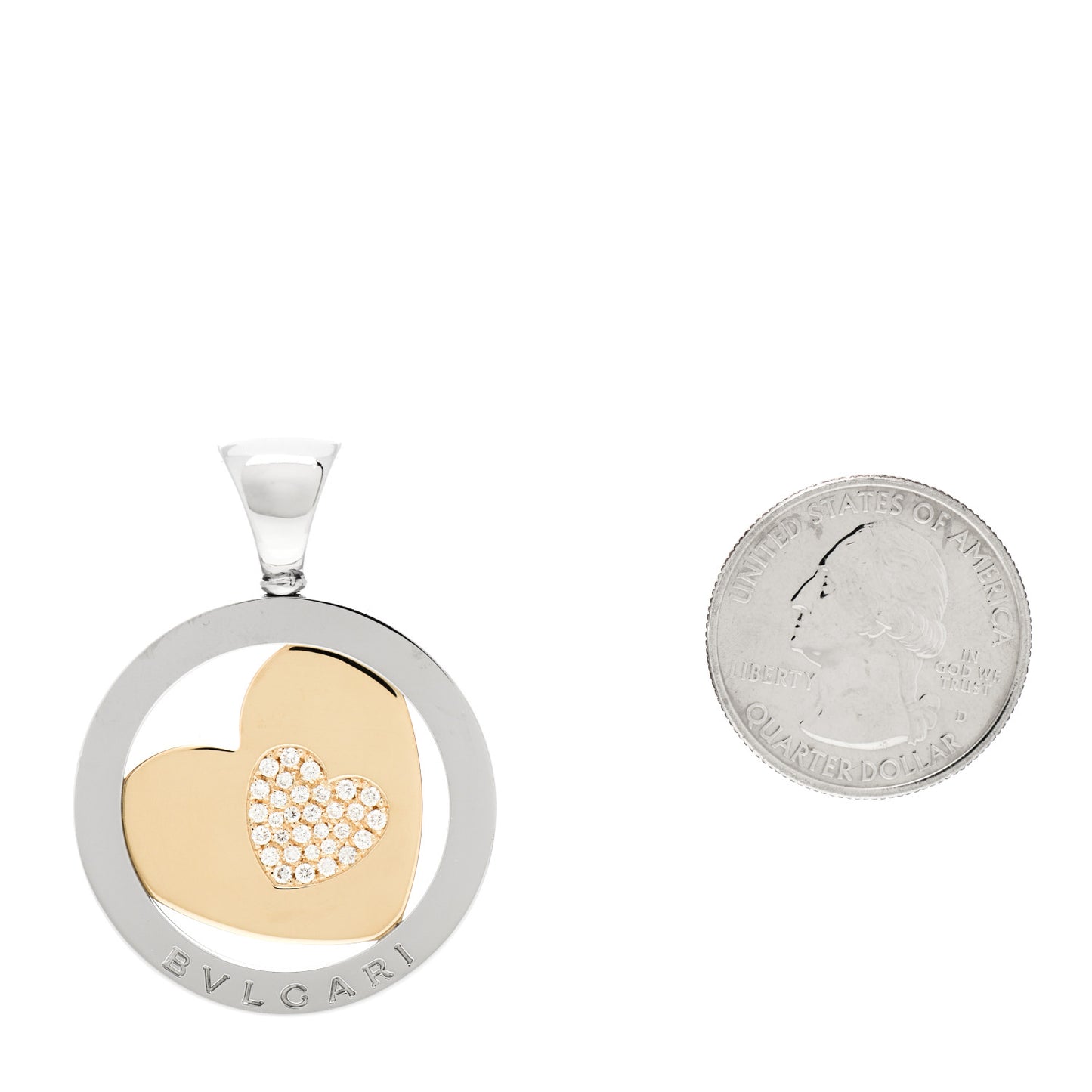 Stainless Steel 18K Yellow Gold Diamond Tondo Heart Pendant