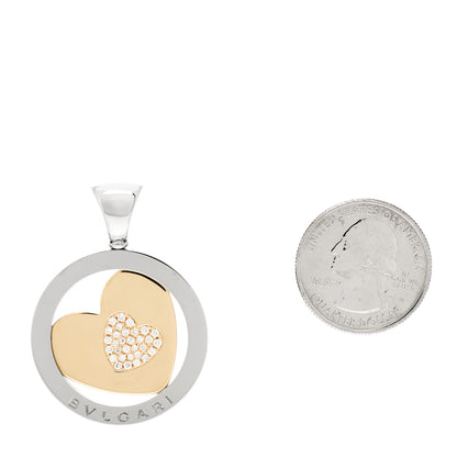 Bulgari Stainless Steel 18K Yellow Gold Diamond Tondo Heart Pendant 2 of 4