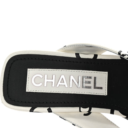 Chanel Lambskin Printed CC Thong Sandals 35 White Black 8 of 10