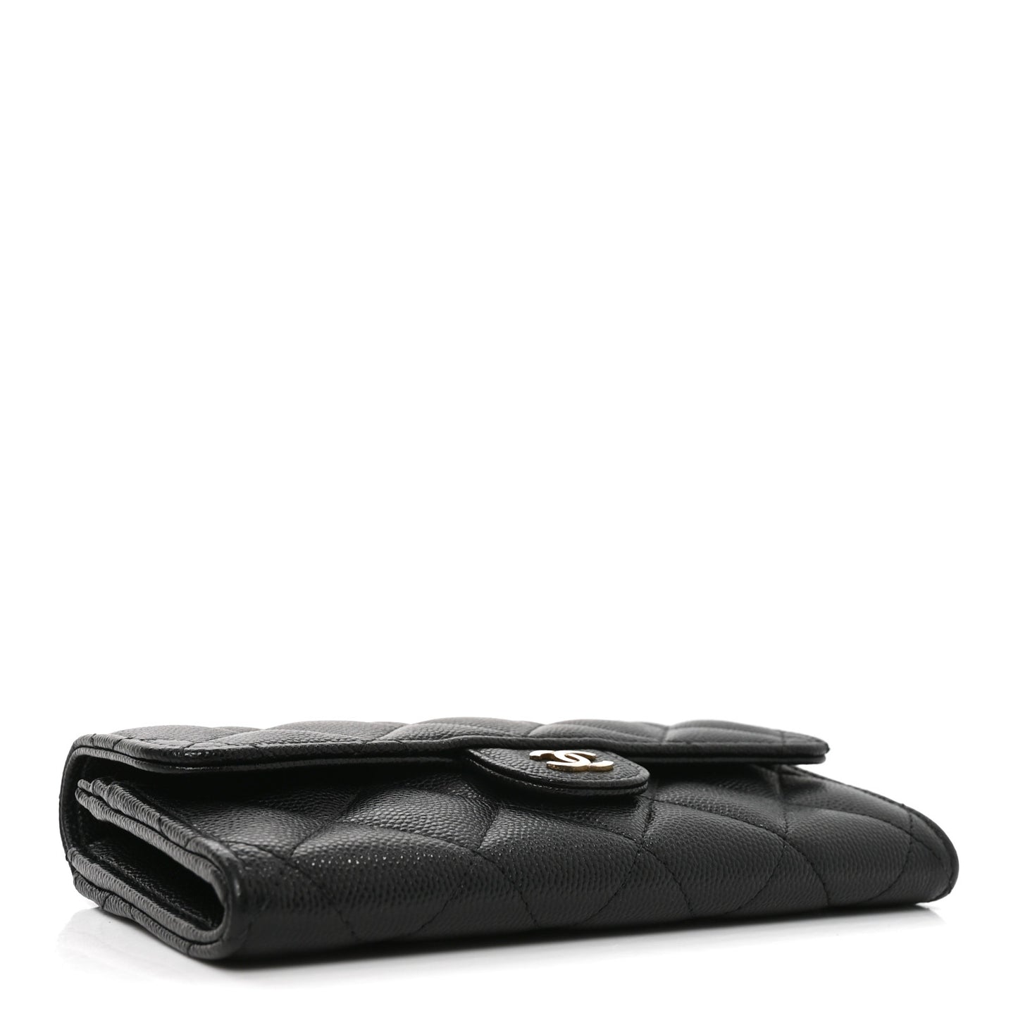 Caviar Quilted Medium Gusset Flap Wallet Black