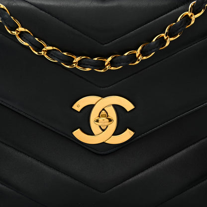 Chanel Lambskin Chevron Quilted Jumbo Single Flap Navy 8 of 11