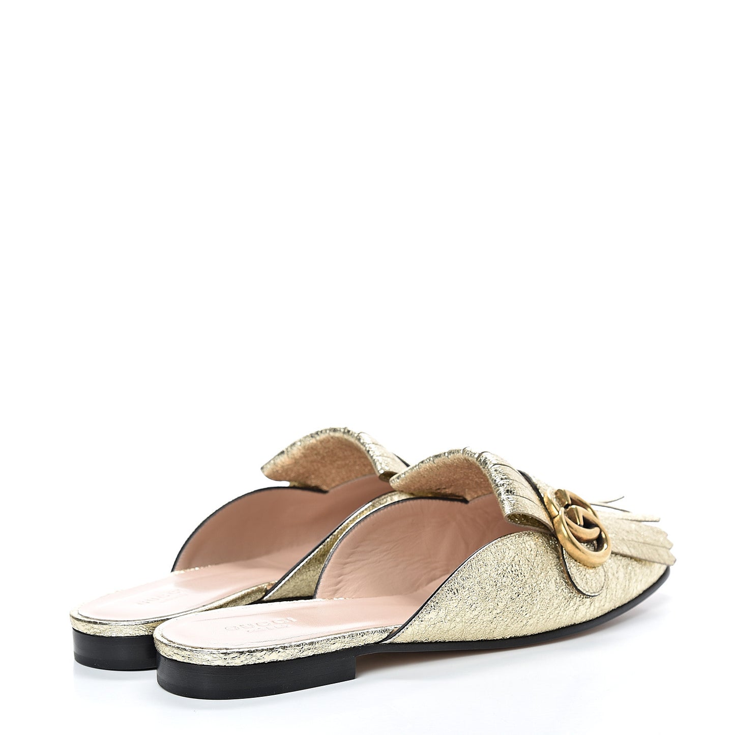 Galassia Womens GG Marmont Fringe Slippers 39.5 Platino