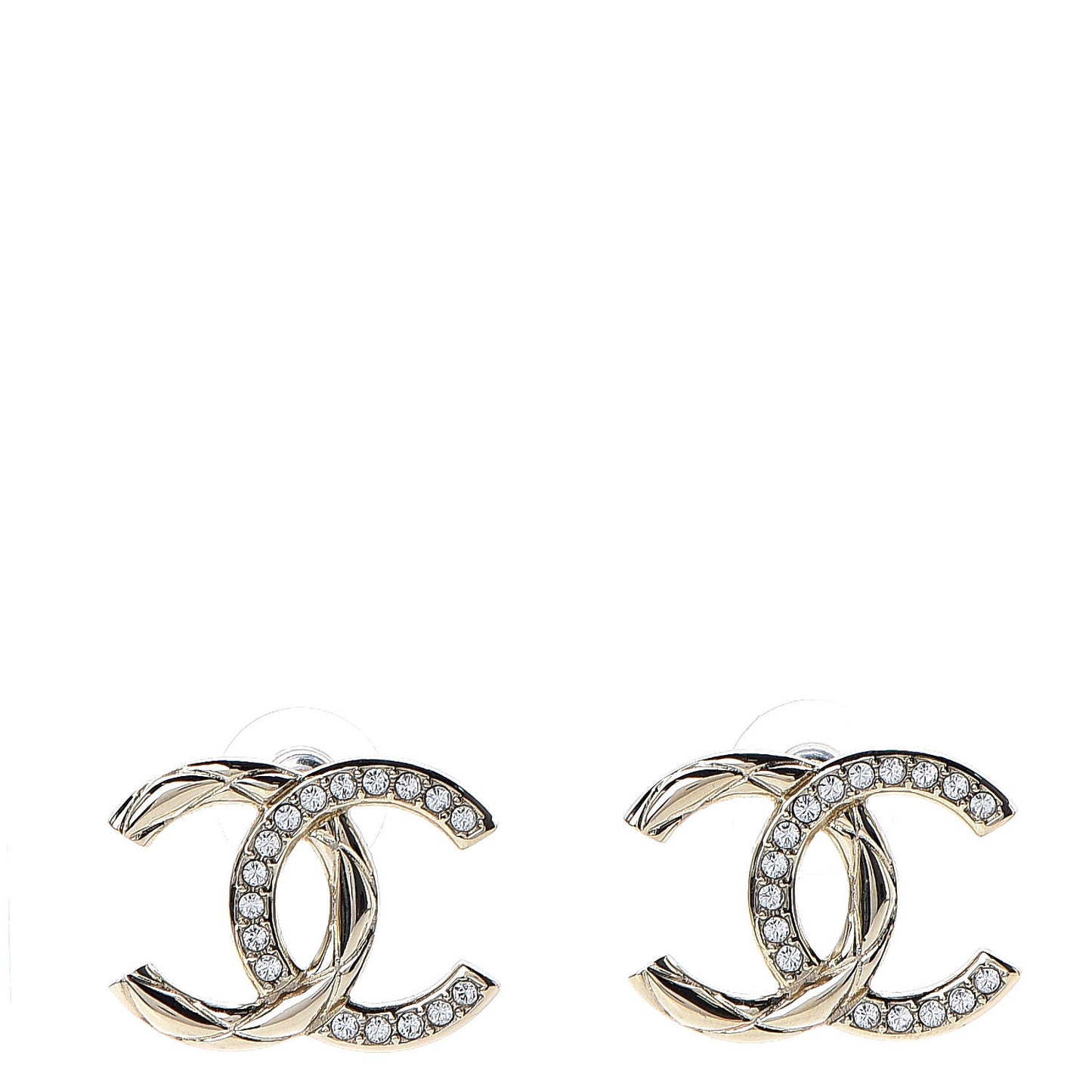 Crystal Glitter Quilted CC Earrings Light Gold