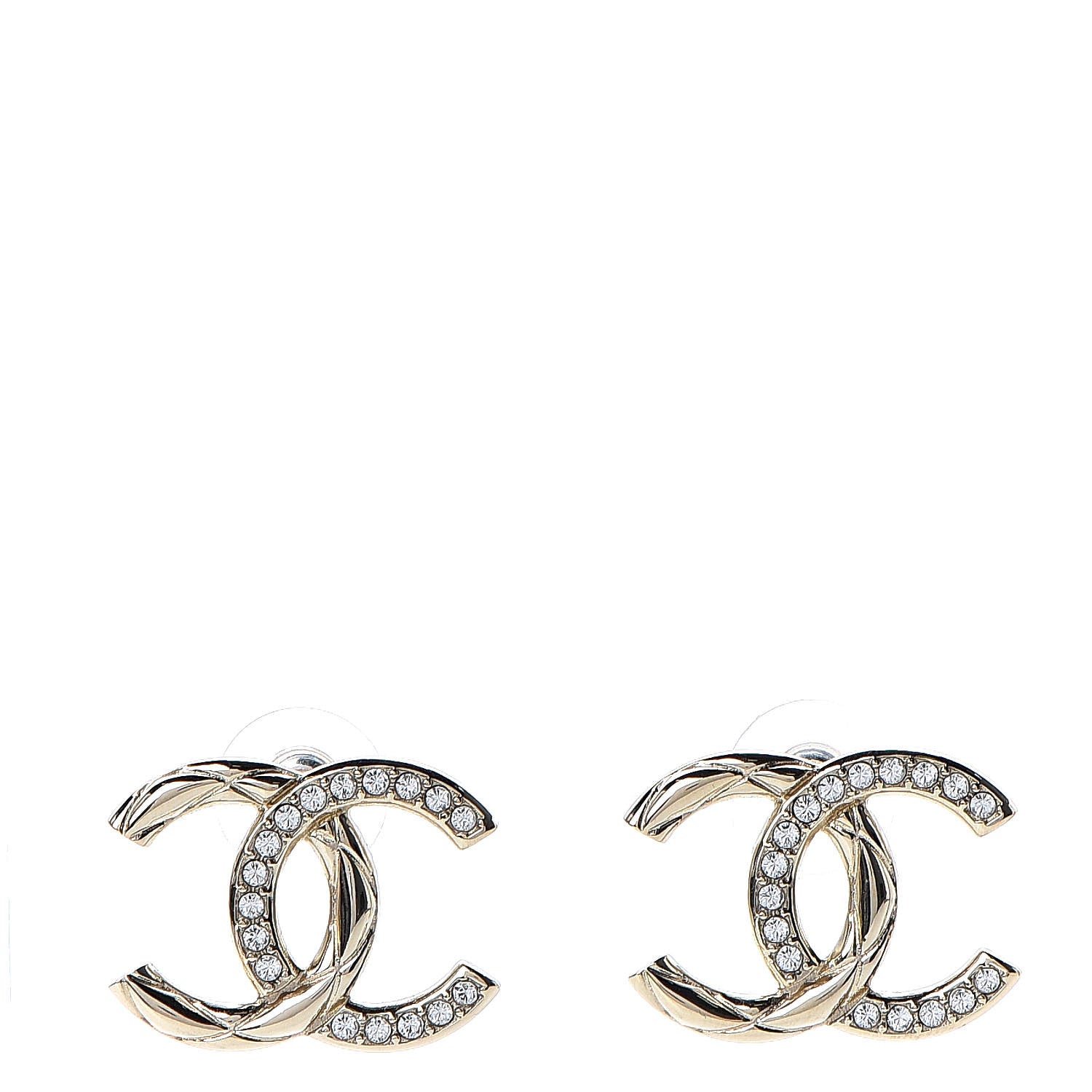 Chanel Crystal Glitter Quilted CC Earrings Light Gold 1 of 5