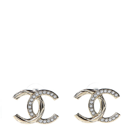 Chanel Crystal Glitter Quilted CC Earrings Light Gold 1 of 5