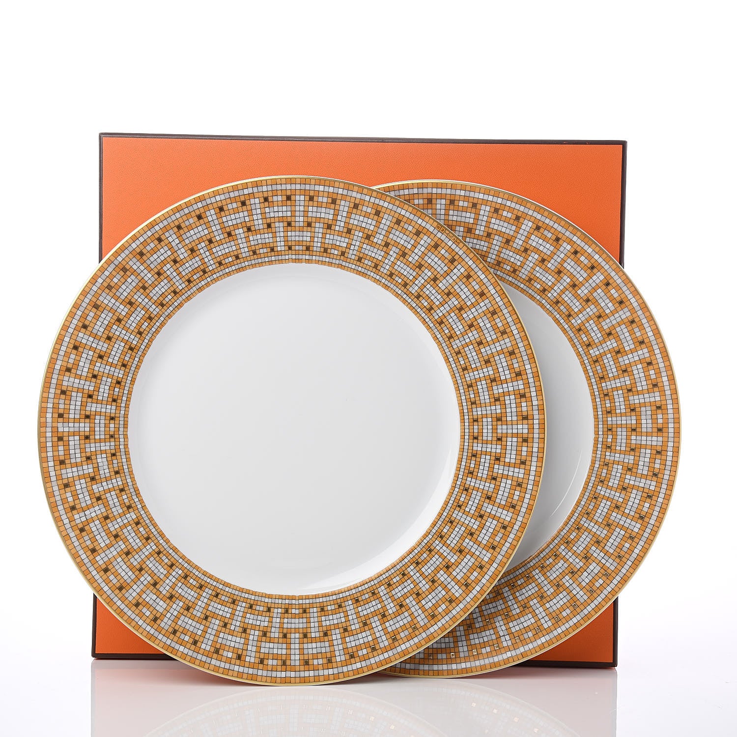 Hermes Porcelain Mosaique Au 24 Gold Dinner Plate Set of 2 5 of 5