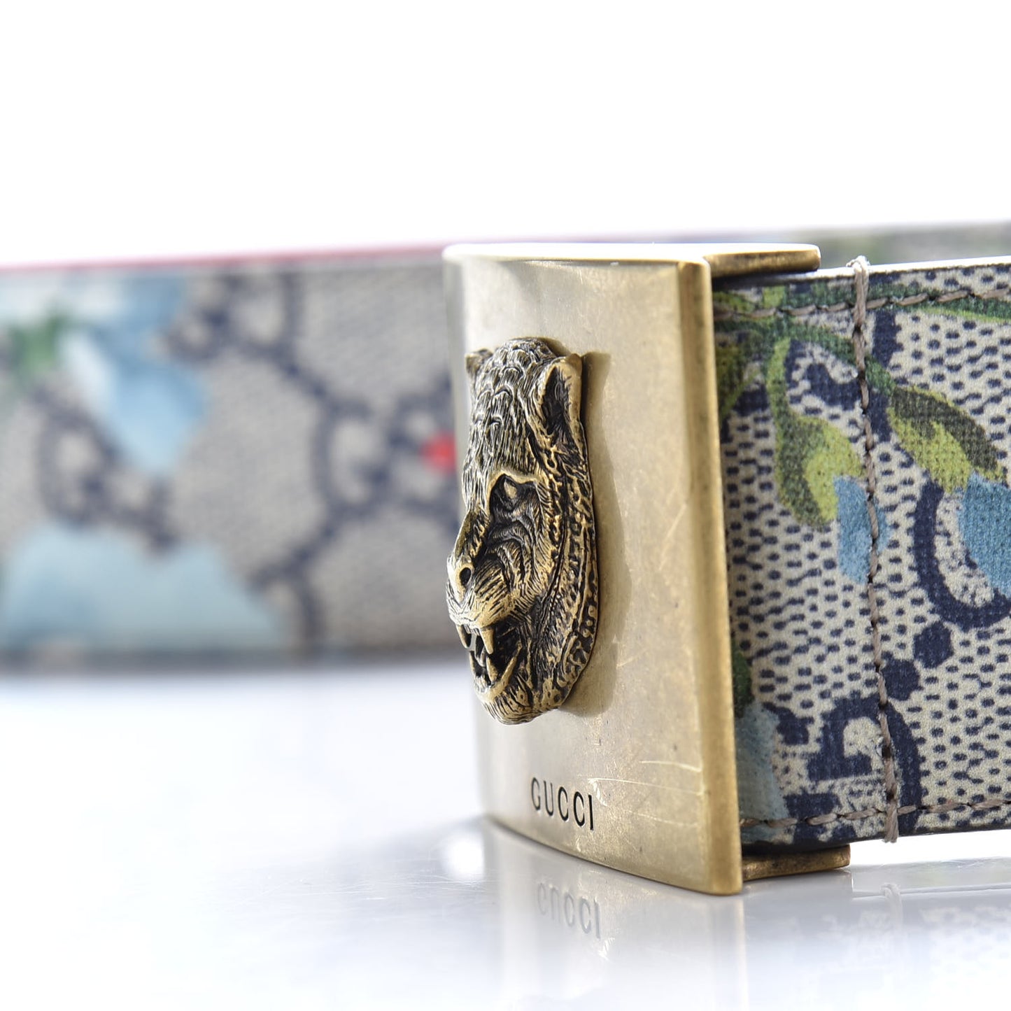 GG Plus Monogram Blooms Plaque Belt 95 38 Blue