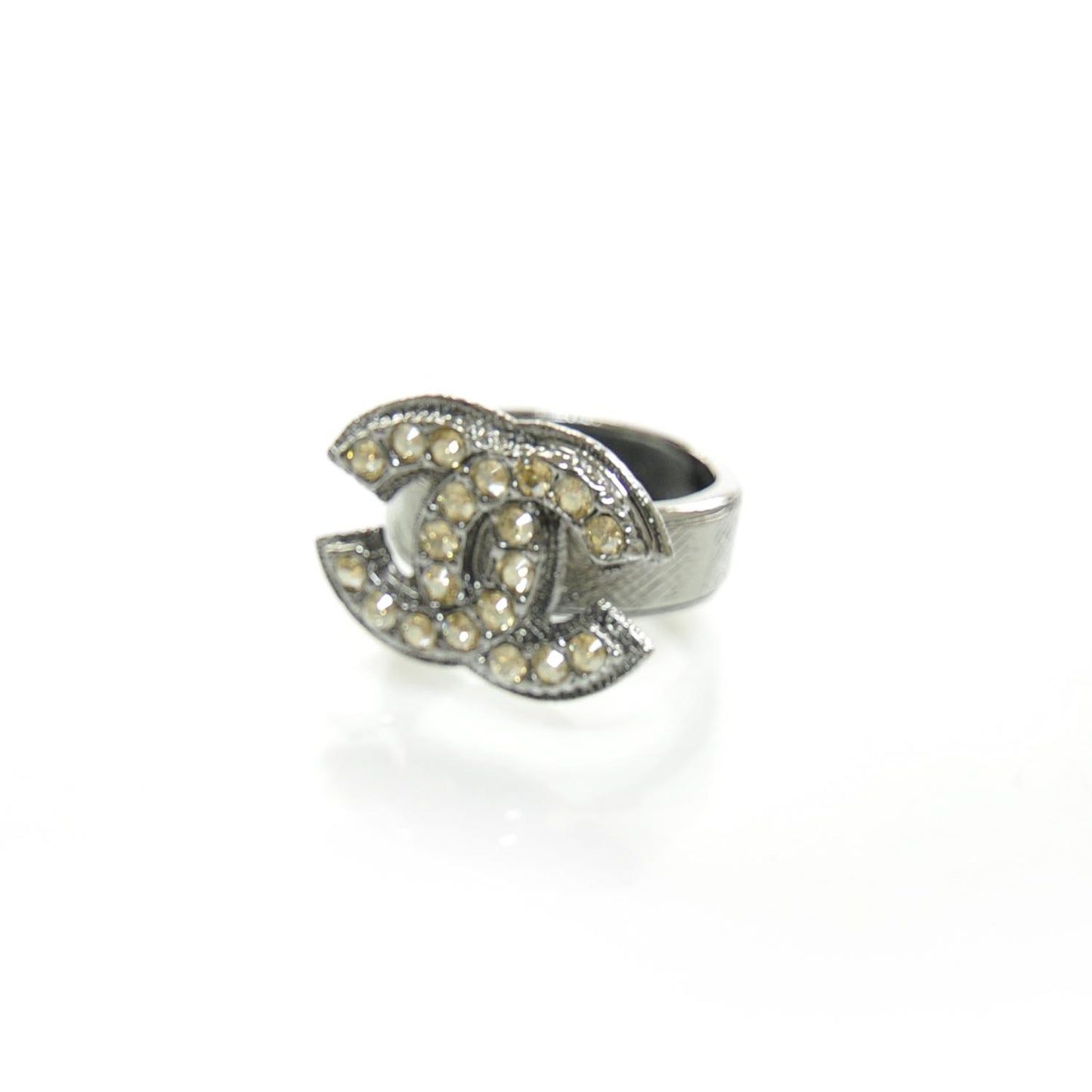 Crystal CC Logo Ring Silver 6.5
