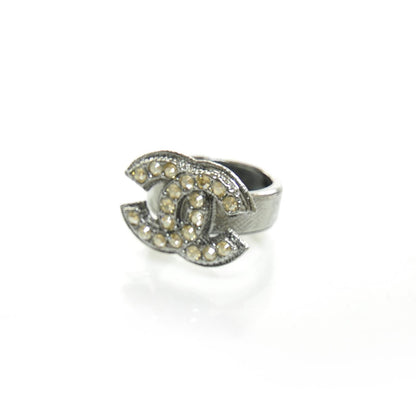 Chanel Crystal CC Logo Ring Silver 6.5 1 of 6