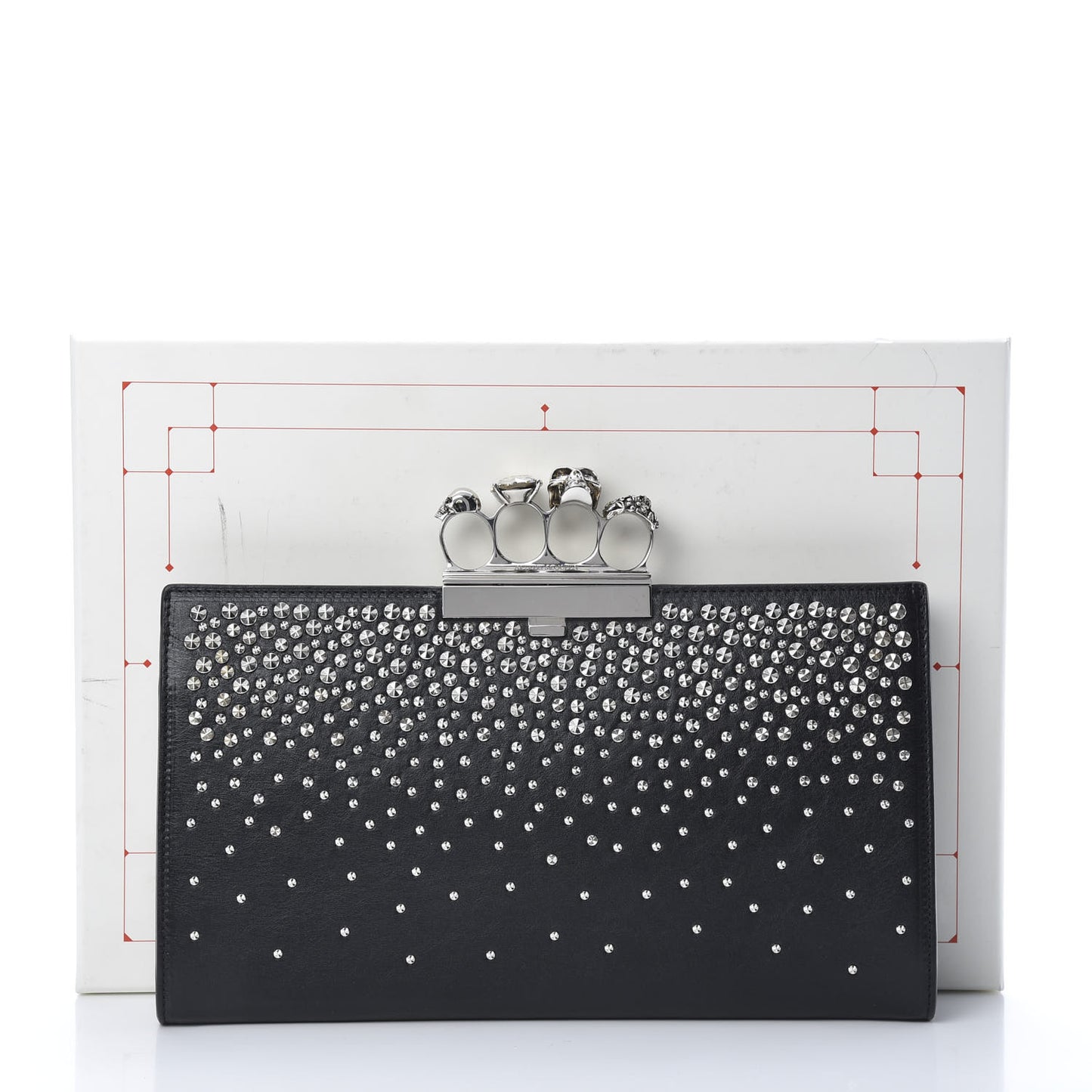 Calfskin Studded Knuckle Flat Clutch Black Silver