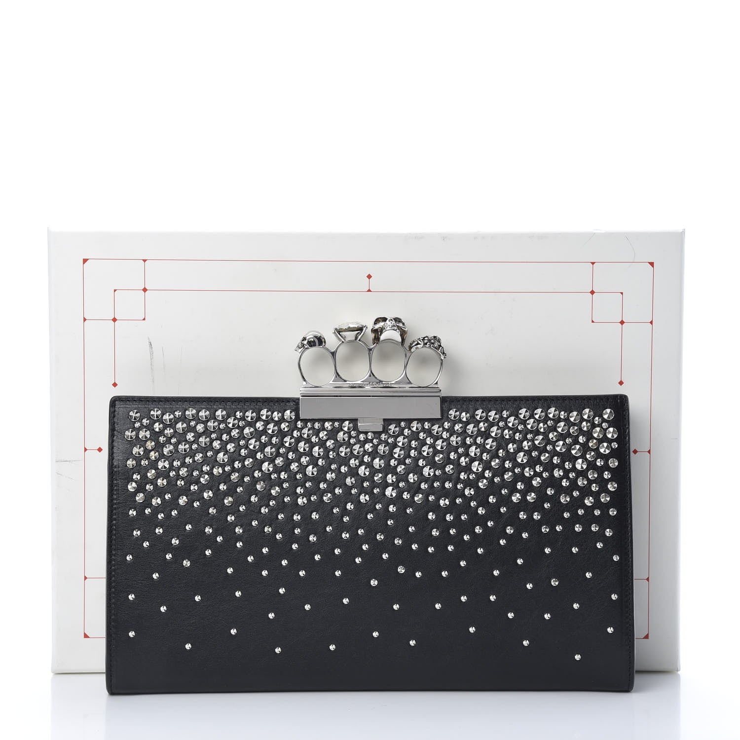 Alexander McQueen Calfskin Studded Knuckle Flat Clutch Black Silver 8 of 8