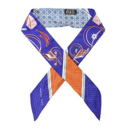 Hermes Silk Les Voitures A Transformation Twilly Ultra Violet Orange Cobalt 1 of 3