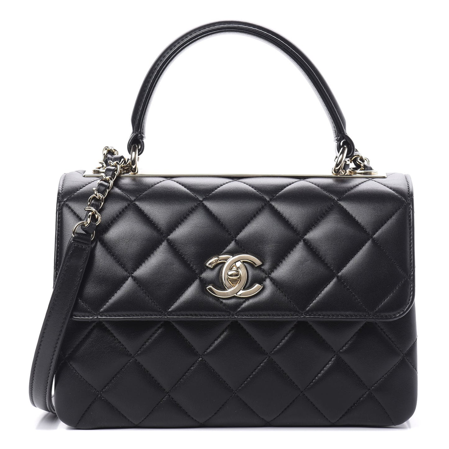 Lambskin Quilted Small Trendy CC Dual Handle Flap Bag Black