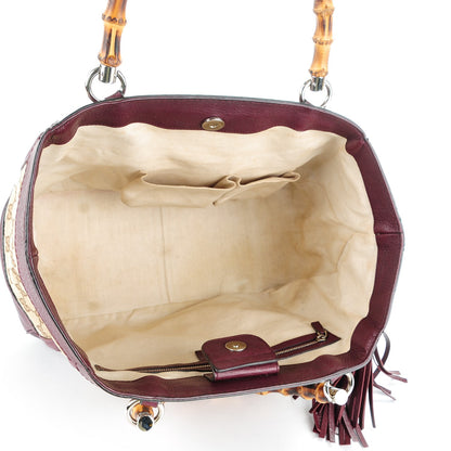 Gucci Monogram New Bamboo Medium Tassel Tote Bordeaux 6 of 9
