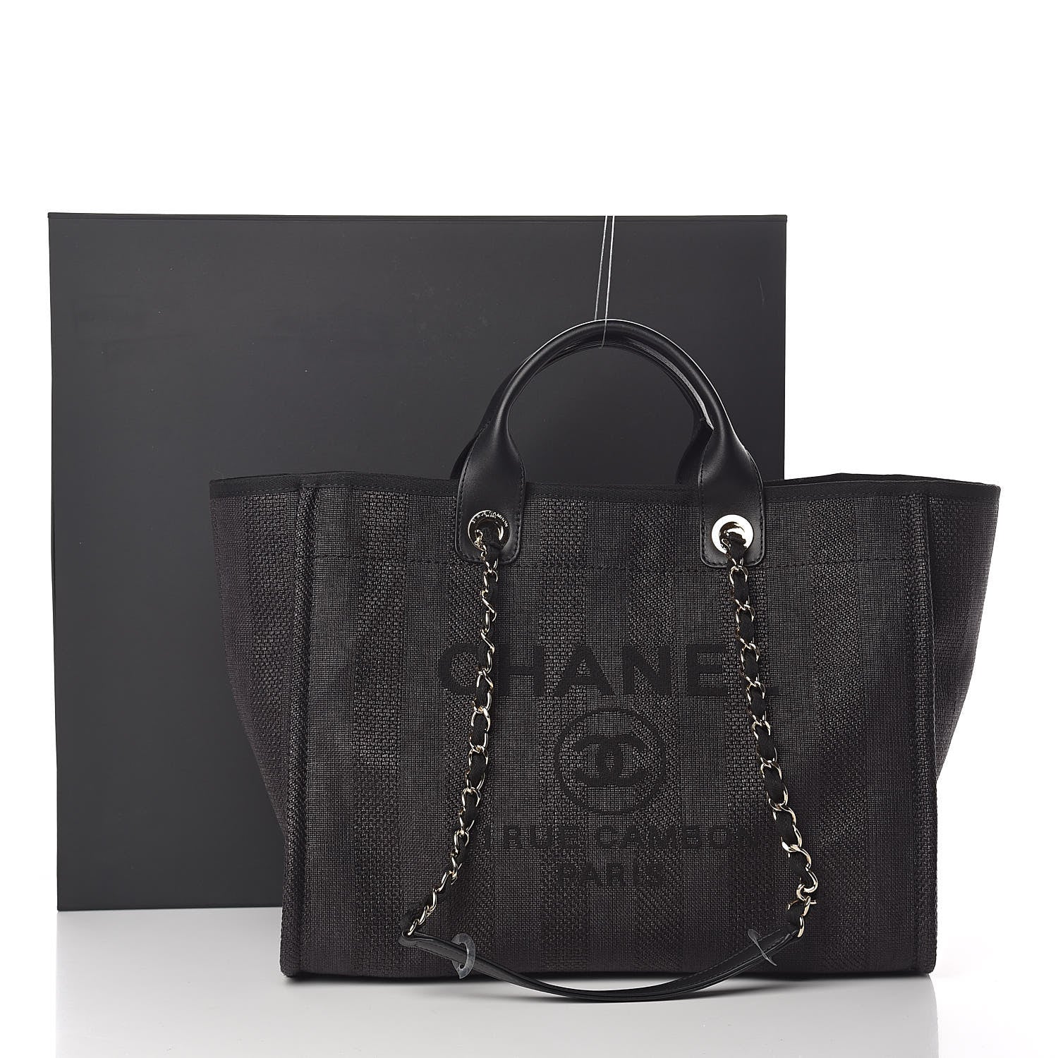Chanel Woven Straw Raffia Striped Large Deauville Tote Black 11 of 11