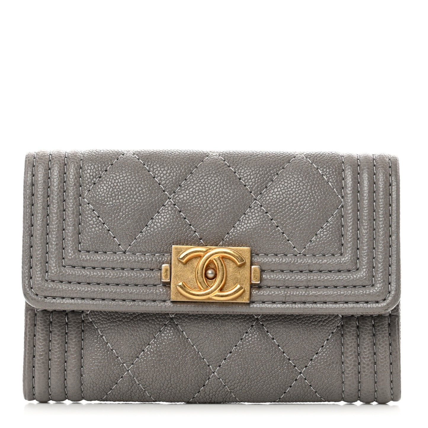 Caviar Quilted Boy Flap Card Holder Grey