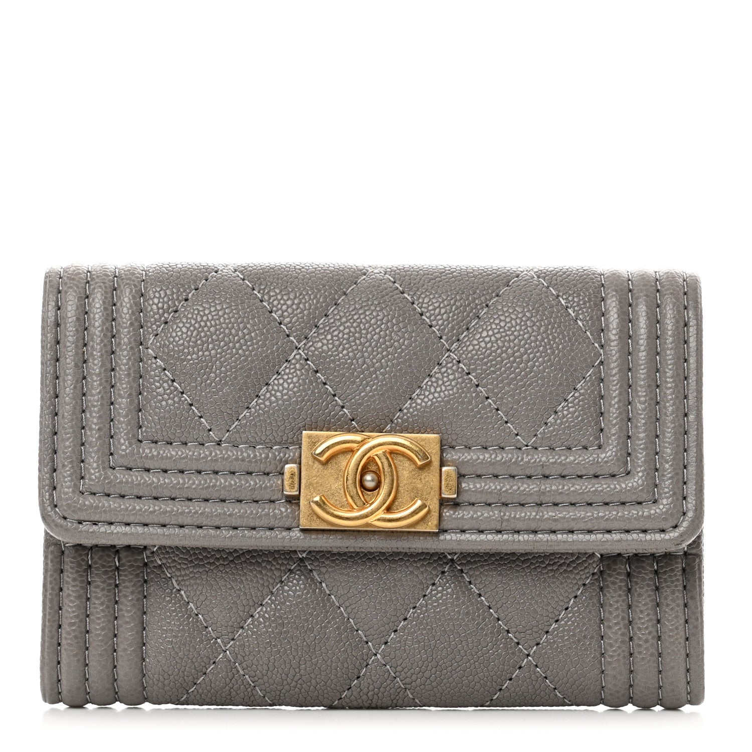 Chanel Caviar Quilted Boy Flap Card Holder Grey 1 of 8