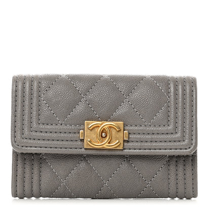 Chanel Caviar Quilted Boy Flap Card Holder Grey 1 of 8