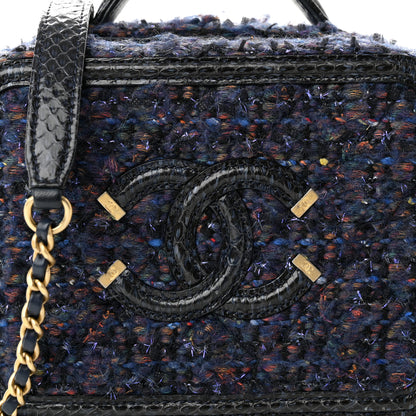 Chanel Tweed Snakeskin Quilted Small CC Filigree Vanity Case Navy Multicolor 8 of 10