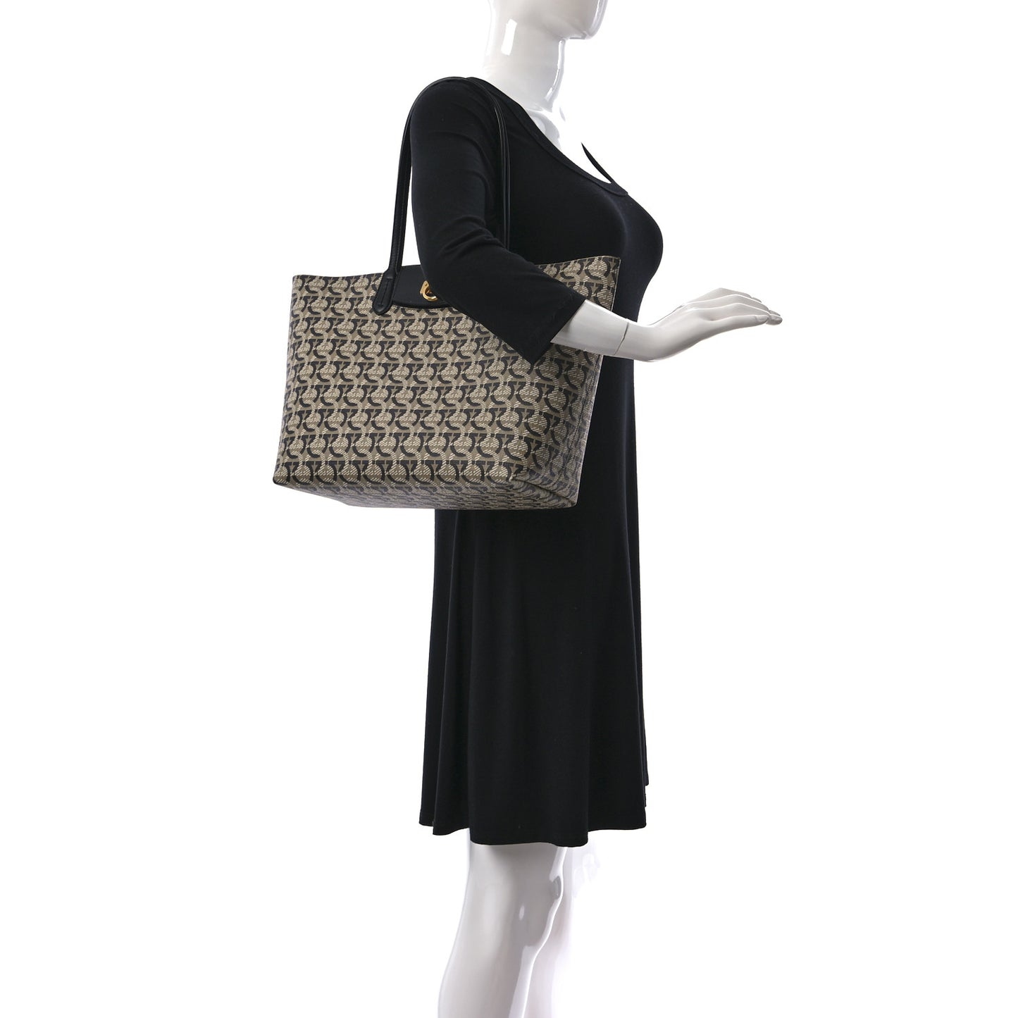 Canvas Calfskin Gancini Bag Black