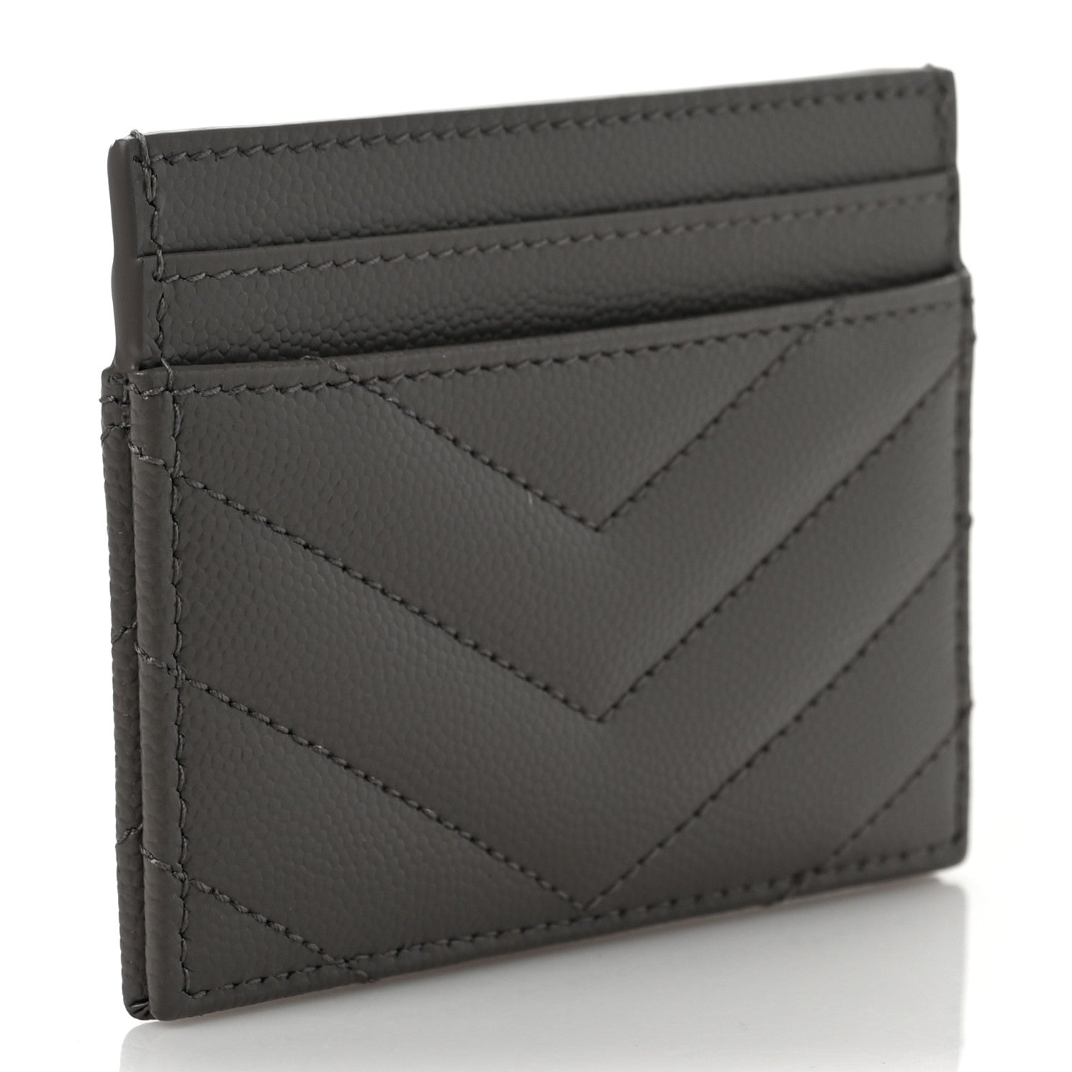 Saint Laurent Grain De Poudre Matelasse Chevron Monogram Credit Card Case Fog 3 of 6