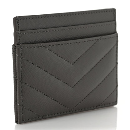 Saint Laurent Grain De Poudre Matelasse Chevron Monogram Credit Card Case Fog 3 of 6